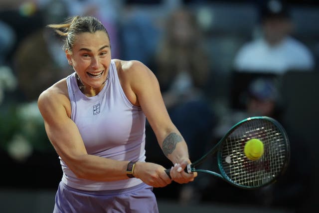 <p>Aryna Sabalenka is in action on the opening day at Roland Garros</p>