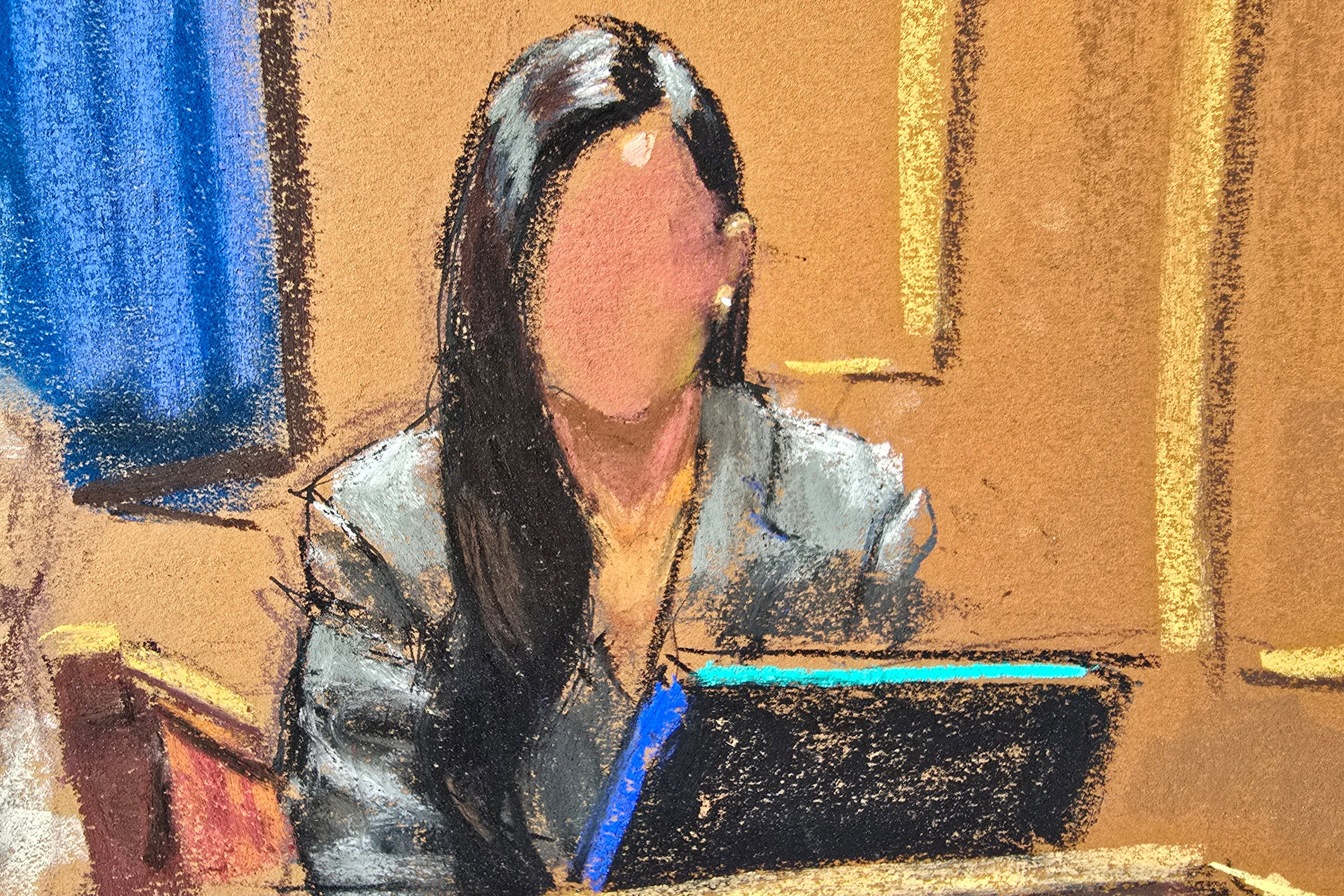 A witness testifying under the pseudonym Jane to protect her privacy is cross examined by defense attorney Teny Geragos during Sean "Diddy" Combs' sex trafficking trial in New York City, New York, U.S., June 10, 2025 in this courtroom sketch. REUTERS/Jane Rosenberg